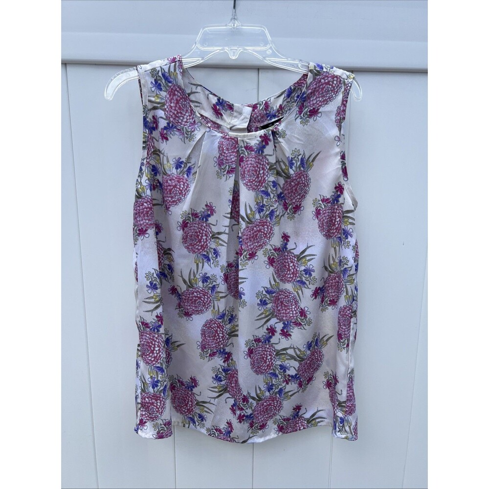 Dunnes Womens Tank Top Size 10 Floral Colorful Back Button Up